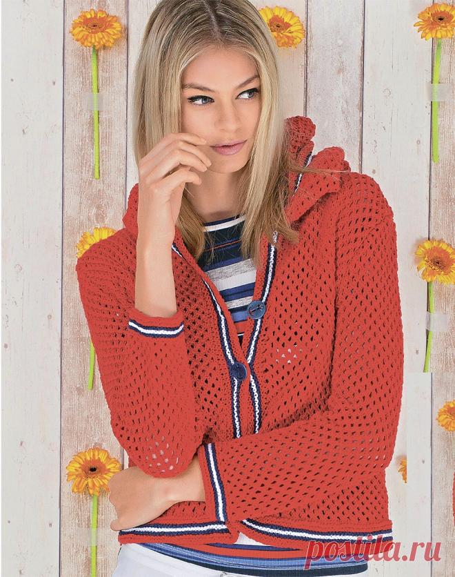 Красная кофта с капюшоном - схема вязания спицами. Вяжем Кофты на Verena.ru