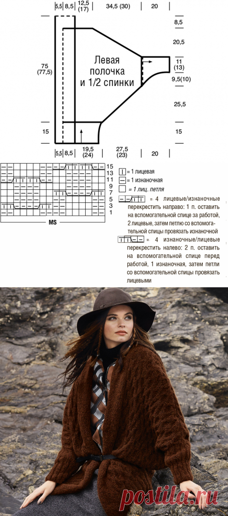Коричневый жакет‑пончо