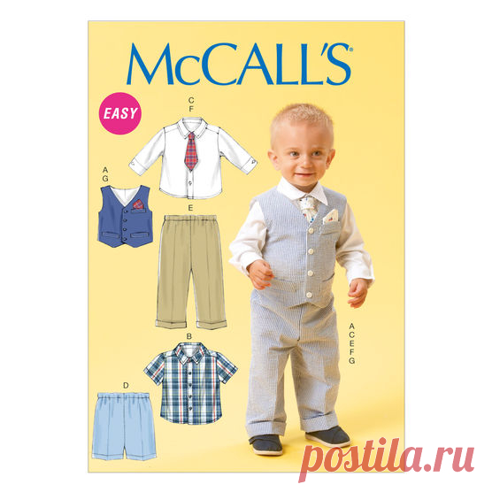 Infants' Vest, Shirt, Shorts, Pants, Tie and Pocket Square-All Sizes In One Envelope.