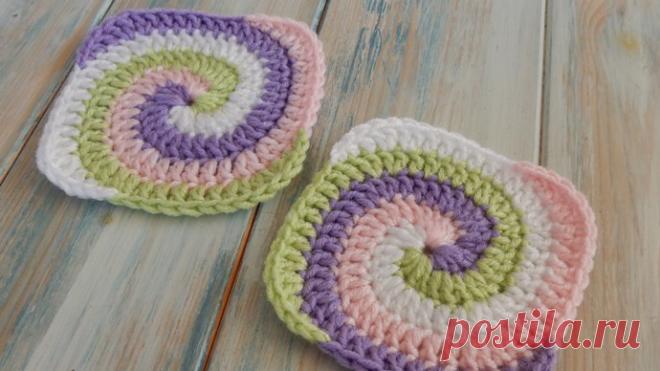 Спиральный бабушкин квадрат: схема вязания крючком