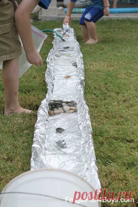 Tin Foil River Outdoor Water Play - Frugal Fun For Boys and Girls One of the very first things I pinned on Pinterest was a tin foil river.  I have often wondered if this activity would actually be worth it.  Does this actually work?  Would the tin foil hold up?  Would the boys like it?  So we decided to give it a try!  Aidan was gone at basketball...Read More »