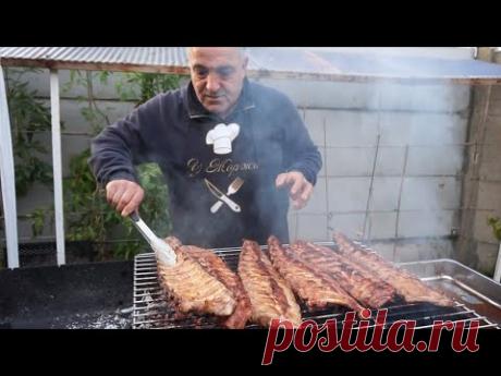 Супер сочные свиные  ребрышки,маринованные в гранатовом соусе,на мангале.Рецепт от Жоржа