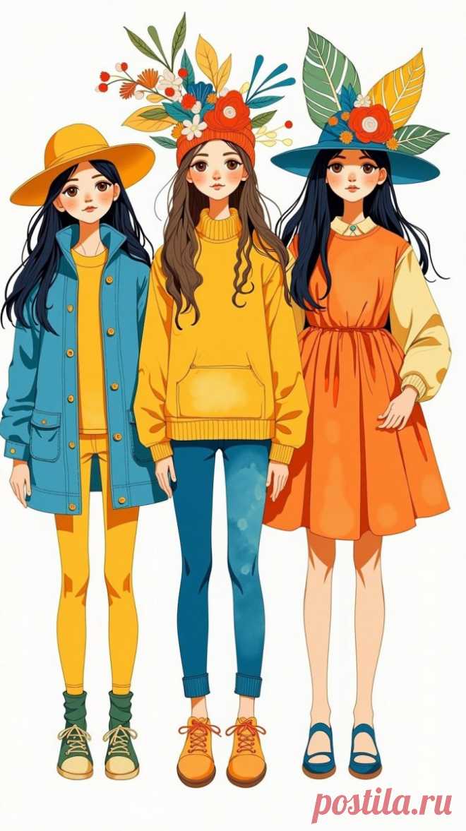 Девочки в гуашевом стиле: яркие образы и минимализм. Изображение из нейронной сети Flux - Flux.1 примеры промтов - Форум ИИ о нейросетях - Yes Ai