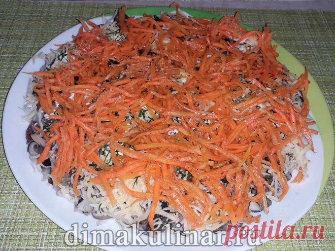 Салат из моркови по-корейски с курицей и грибами