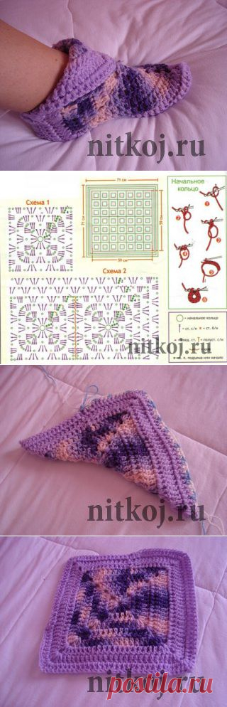 Тапочки из мотивов крючком » Ниткой - вязаные вещи для вашего дома, вязание крючком, вязание спицами, схемы вязания