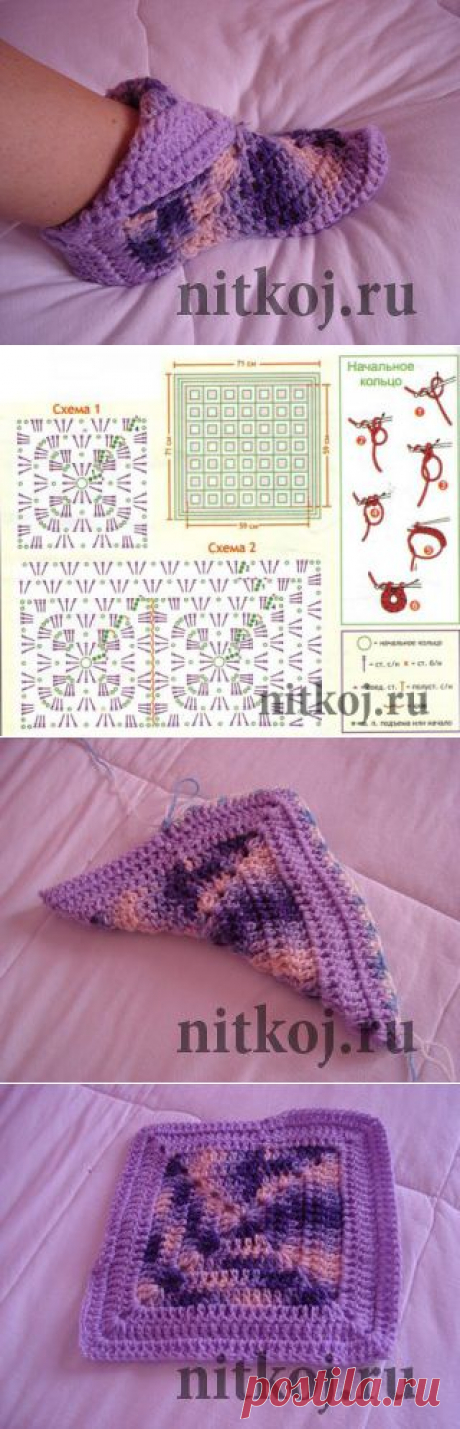 Тапочки из мотивов крючком » Ниткой - вязаные вещи для вашего дома, вязание крючком, вязание спицами, схемы вязания