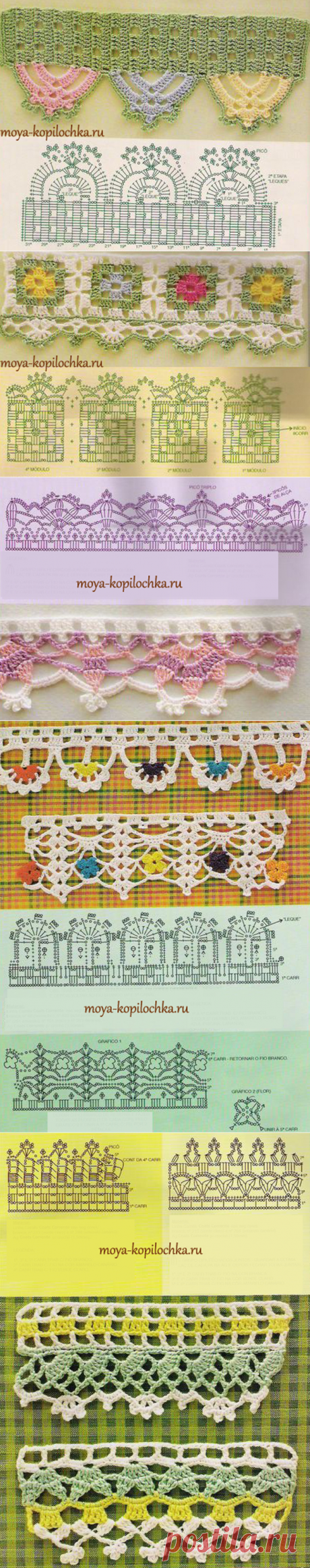 42 ОБРАЗЦА ВЯЗАНОГО КРУЖЕВА ДЛЯ ОТДЕЛКИ КРАЯ ИЗДЕЛИЯ СО СХЕМАМИ