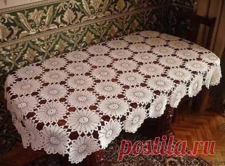Скатерть “ромашки” Скатерть крючком из мотивов. Вязание крючком скатерти схемы бесплатно