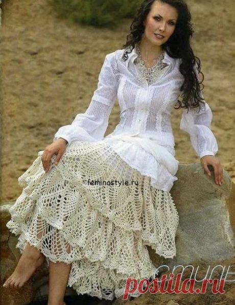 Кружевной декор для юбки крючком