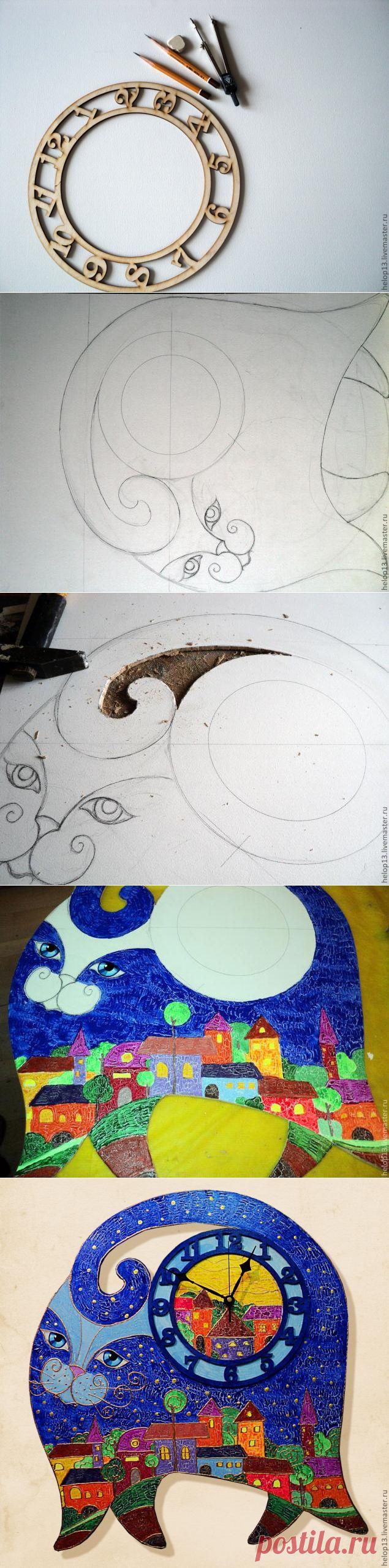 Часы большие "Синий Кот" с нуля)) - Ярмарка Мастеров - ручная работа, handmade