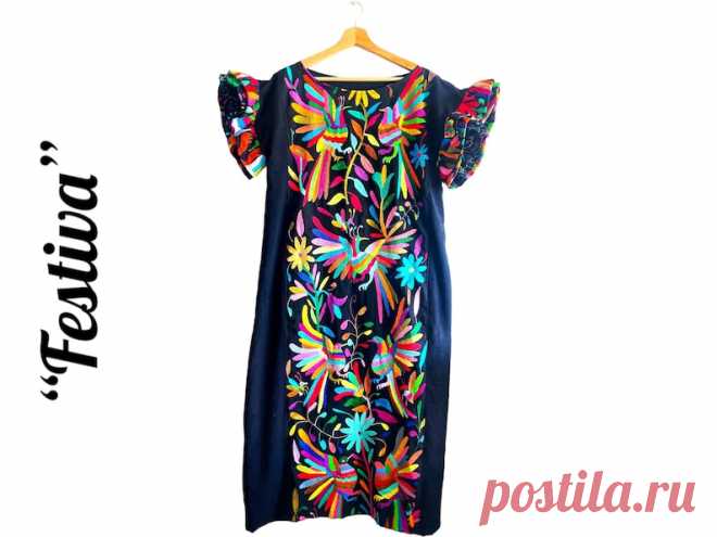 Impresionantemente sexy Vestido Otomi Blanco con bordado - Etsy Chile