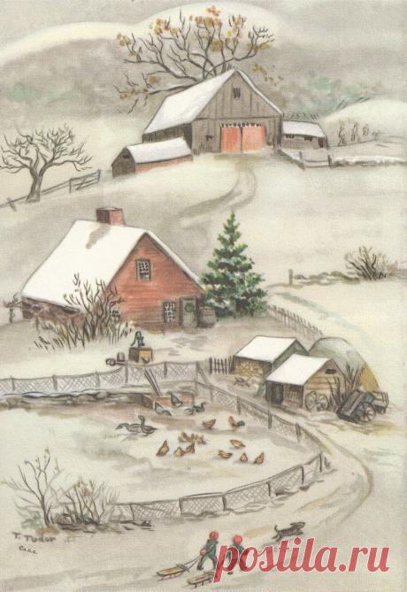 RARE Tasha Tudor Vintage FARM Greeting Christmas Card MINT condition as shown