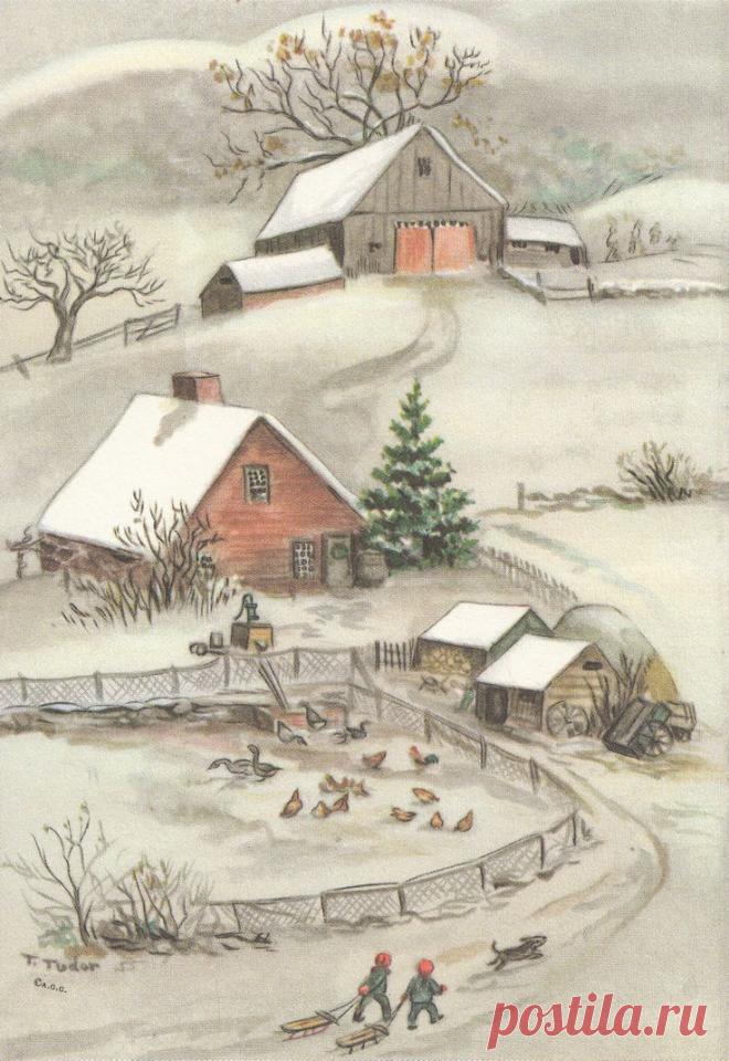 RARE Tasha Tudor Vintage FARM Greeting Christmas Card MINT condition as shown