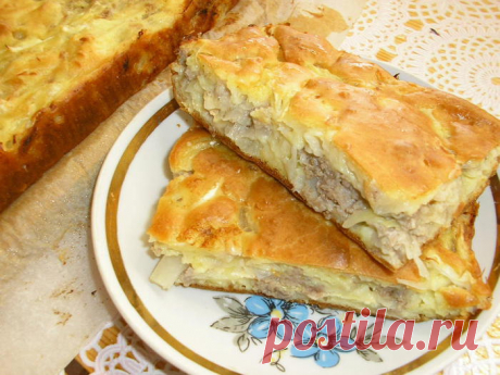 ЗАЛИВНОЙ ПИРОГ С КАПУСТОЙ И ФАРШЕМ.