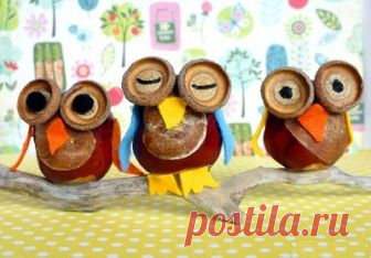 Совушки из каштанов Поделки и игры для детей