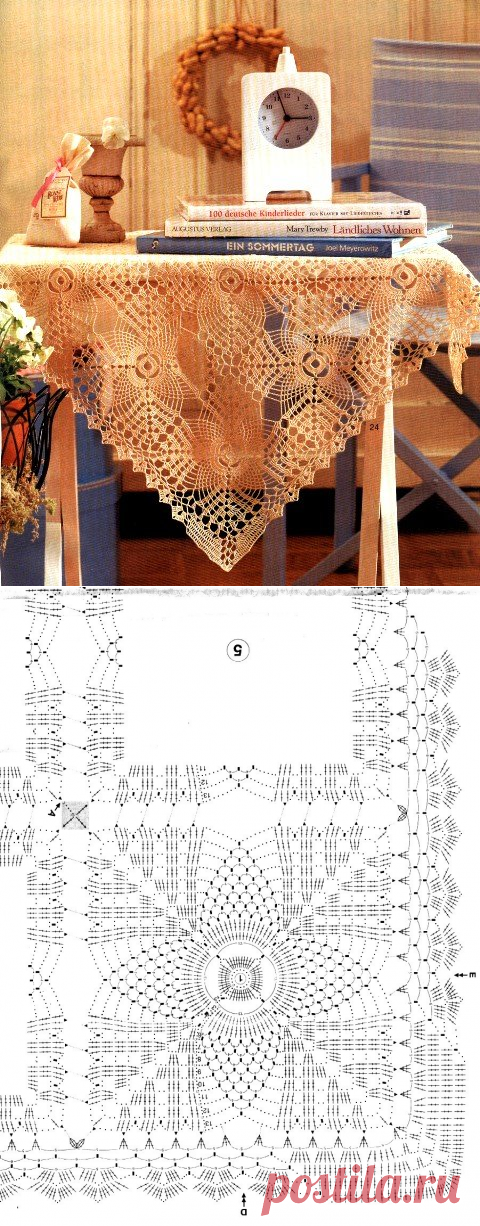 Ажурная скатерть крючком из квадратных мотивов.