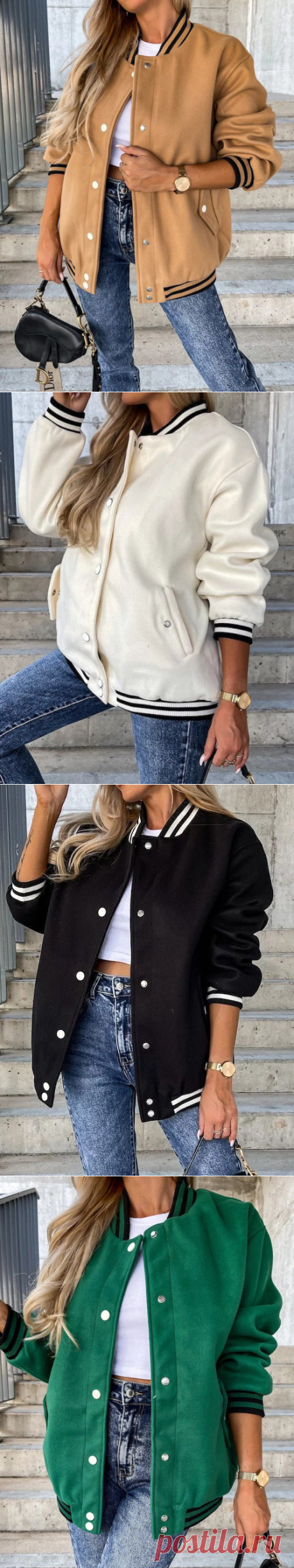 Women's Jackets Pocket Snaps Baseball Wool Jacket - Cicicloth