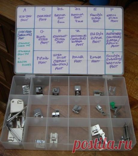 Sewing Machine Feet Storage DIY @ sew-whats-new.com. I'm always looking at my book to see what presser foot to use. This will save tine and keep th… | Pinteres…