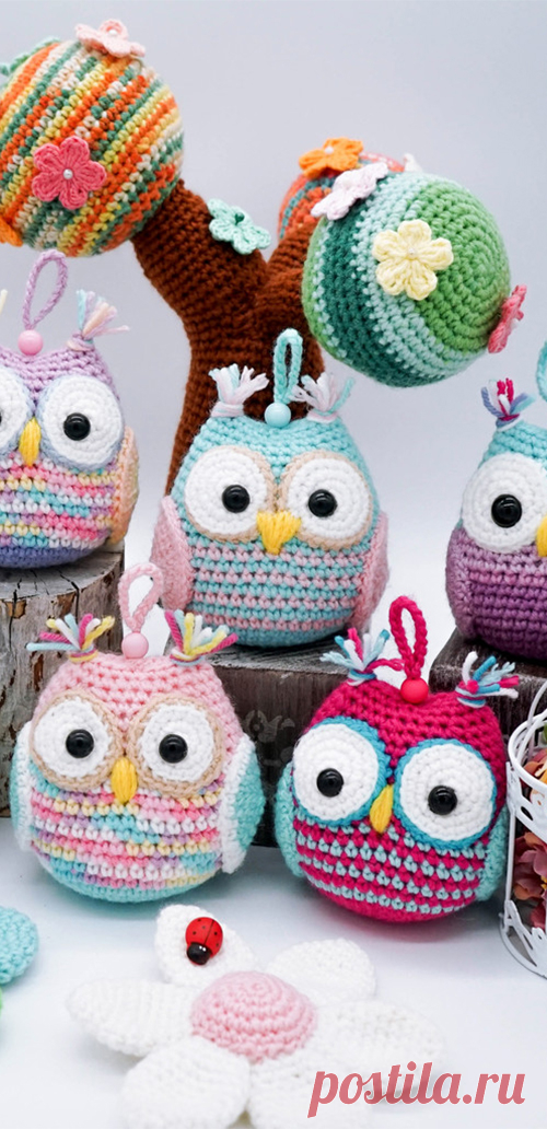 PDF Совушки крючком. FREE crochet pattern; Аmigurumi toy patterns. Амигуруми схемы и описания на русском. Вязаные игрушки и поделки своими руками #amimore - маленькая сова, совушка, совёнок, птица, птичка.