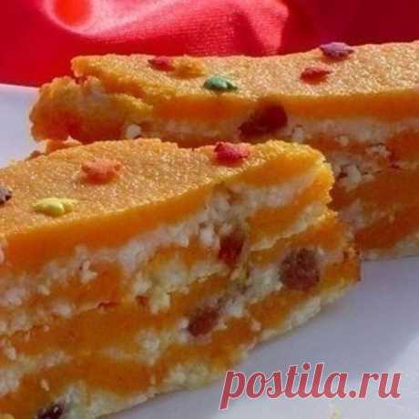 Тыква, запеченная с творогом и изюмом - быстро, полезно, низко калорийно!