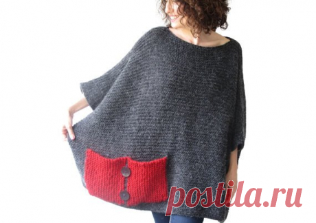 Plus Size - Over Size Sweater Dark Gray - Red Hand Knitted Sweater with Pocket Tunic - Sweater Dress by Afra This sweater is hand knitted with high quality, thin and anti allergic mohair yarns. It has a cute pocket. It is light weight, warm and cozy. Plus size, over size. 3/4 sleeves. But if you want i can knit with your special measurements. Any question, just convo.   -----------------Made in a