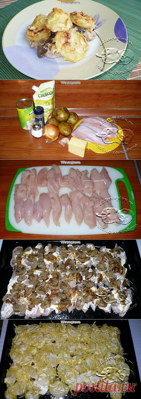 Курица запеченная с грибами и картофелем | Ваши любимые рецепты