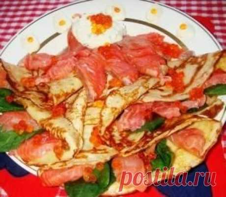 Блинчики с малосольной форелью