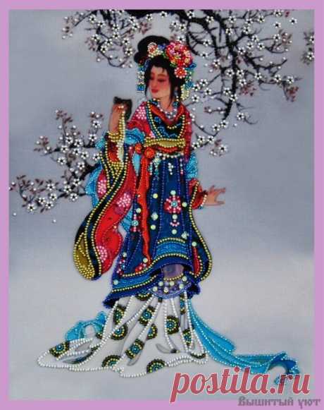 Набор для вышивки бисером "Восточная красавица" - 2 В комплекте: Ткань для вышивания с нанесенным рисунком-схемой Бисер, Игла для вышивания бисером, Инструкция