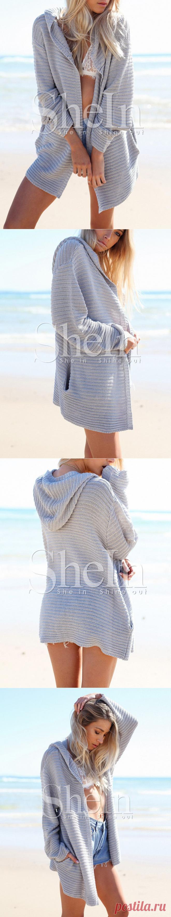 Серый вязаный шляпный кардиган