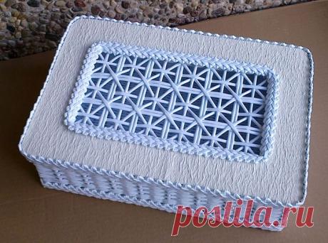 Плетение из газет. Мастер-класс на крышку с цветным узором из трубочек.