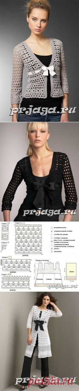 Ажурная кофточка, вязание квадратных мотивов
