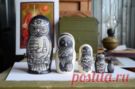 Русская матрешка Навигационные совы Русская гнездовая кукла 5 | Etsy