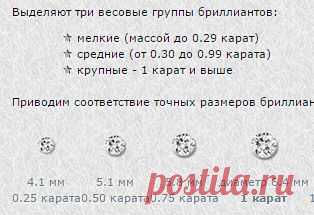 Компас знаний ювелирного мира. Бриллианты, вес, караты, зависимость веса бриллианта от диаметра.