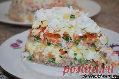 САЛАТ ИЗ САРДИН СЛОЯМИ. Простой и вкусный салат! - запись пользователя Магия Вкуса в сообществе Болталка в категории Кулинария Ингредиенты: 1 банка сардин (сайры,скумбрии) , 2 вареные моркови, 1 головка лука( пучок зеленого лука), 2 маринованных огурца,&nbsp;5 вареных яиц, соль,перец, майонез.