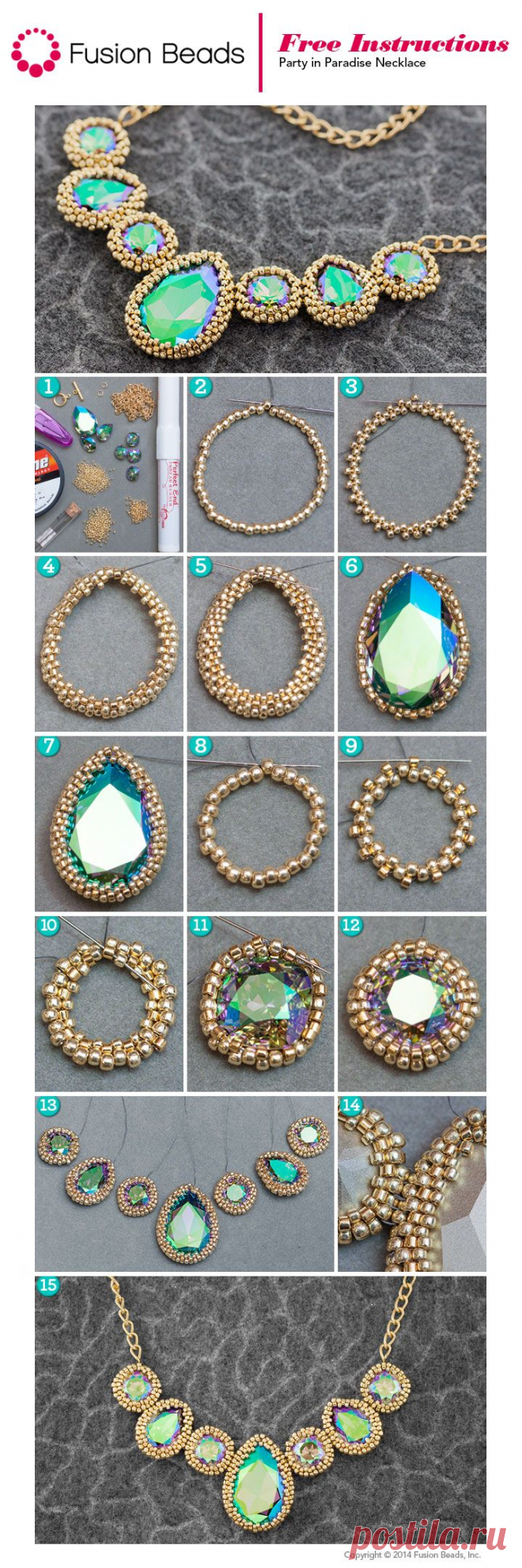 Learn how to make this Party in Paradise necklace beadweaving techniques for incasing gems