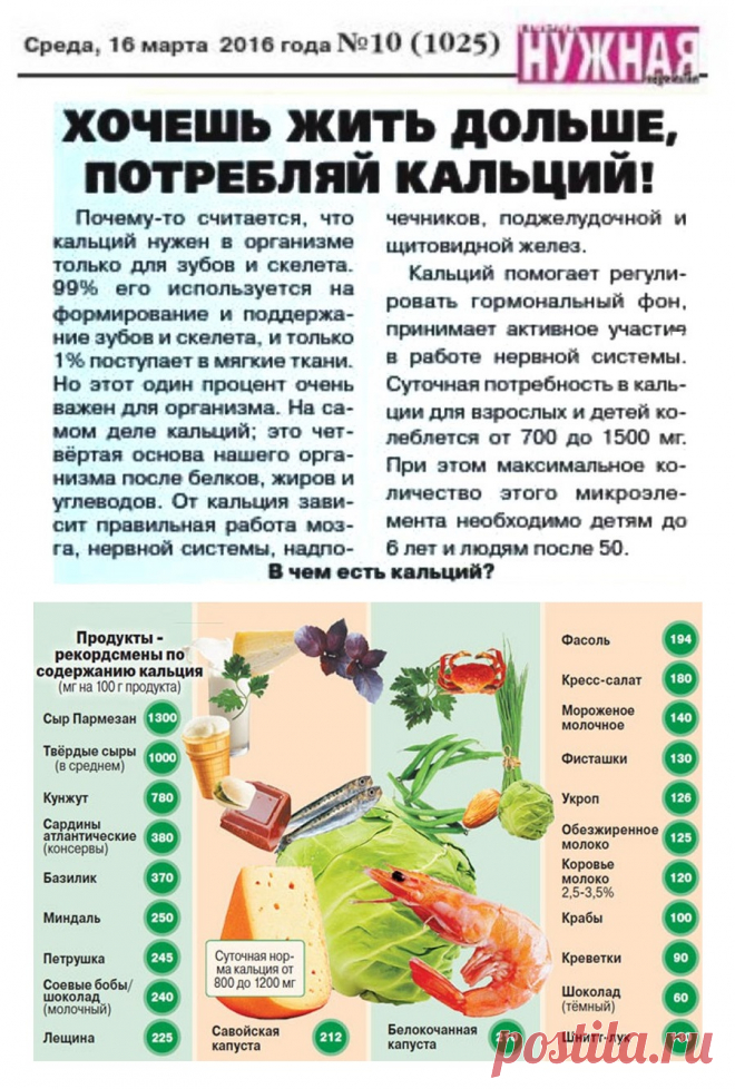 Хочешь жить дольше, потребляй кальций