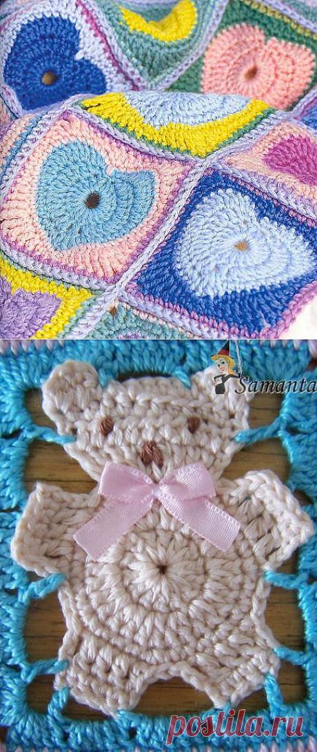 2 детских пледа крючком: &quot;сердечный&quot; и &quot;медвежий&quot;.