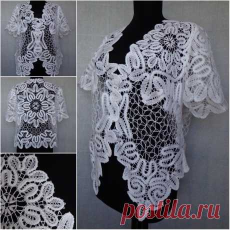 Болеро &quot;Малахитовый цветок &quot; сплетено на коклюшках.Нитки хлопок белого цвета