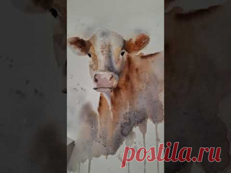 рисунок дочери - КОРОВА акриловыми красками