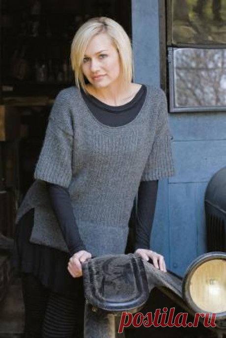 Свитер Юмиаш Свободный свитер спицами для женщин с коротким рукавом, связанный из шерстяной пряжи средней толщины. Вязание деталей переда и спинки осуществляется...