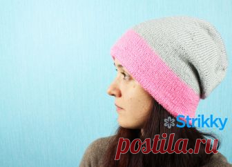 Двухсторонняя яркая шапка для женщин вязаная спицами