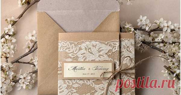 Pocket Fold Rustic Recycling Paper Lace Wedding Invites Kits