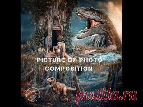 Photoshop lesson.Drawing on the composition of the photos.