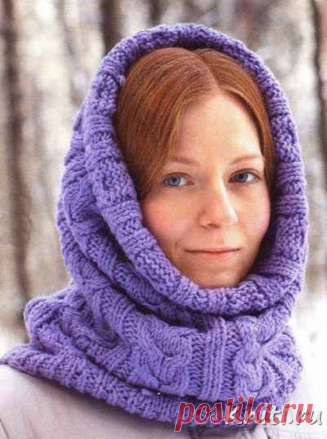 Сиреневый капор связан спицами. &#8212; Мир вязания и рукоделия