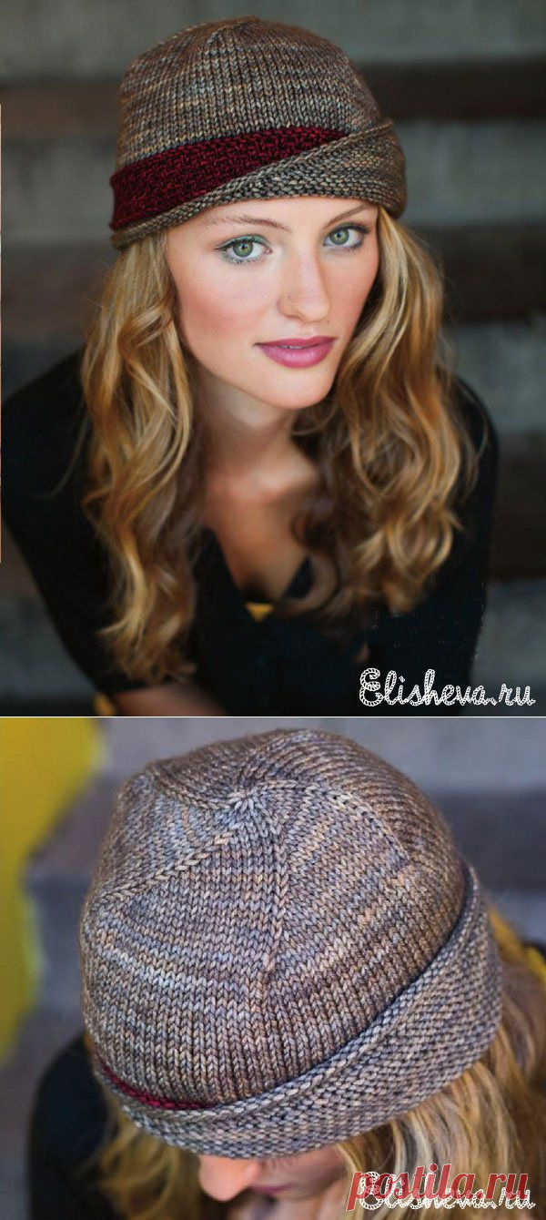 Стильная шапочка вязаная спицами