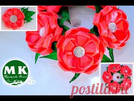 Резинка на пучок из волос с цветами Канзаши. Scrunchy kanzashi.
