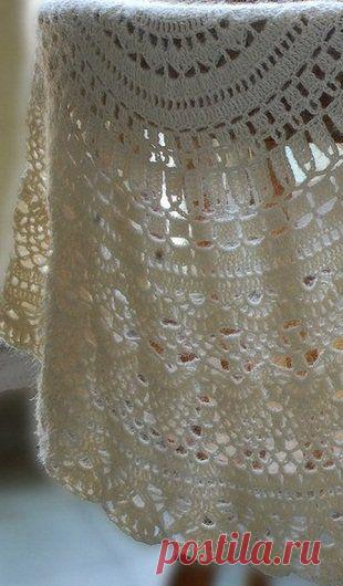 Белая ажурная шаль крючком | Рукоделие и вязание