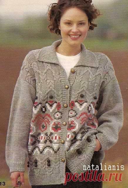 Серый жакет с косами и вышивкой!!