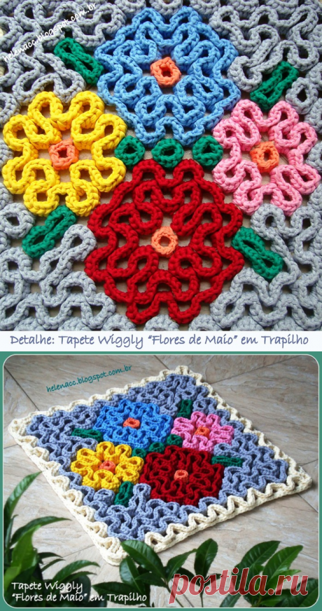 ЦВЕТОЧНЫЙ КОВРИК - САЛФЕТКА С КРУЖЕВОМ &quot;WIGGLY CROCHET&quot;