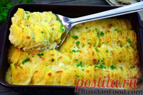 Рецепт: Картофель, запечённый в сливочно-сырном соусе на RussianFood.com